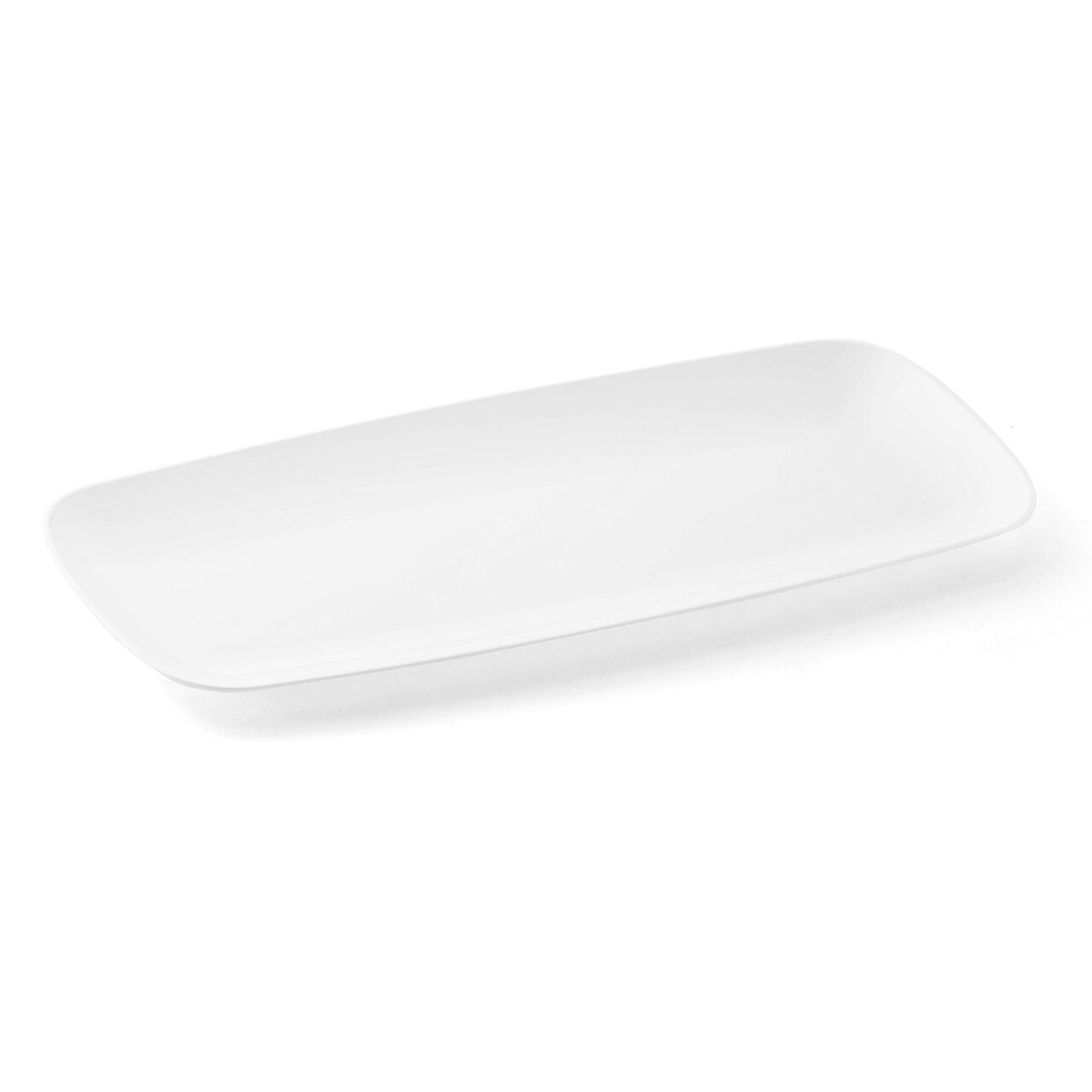 Solid White Flat Raised Edge Rectangular Disposable Plastic Plates - 10.6" x 5" (120 Plates)